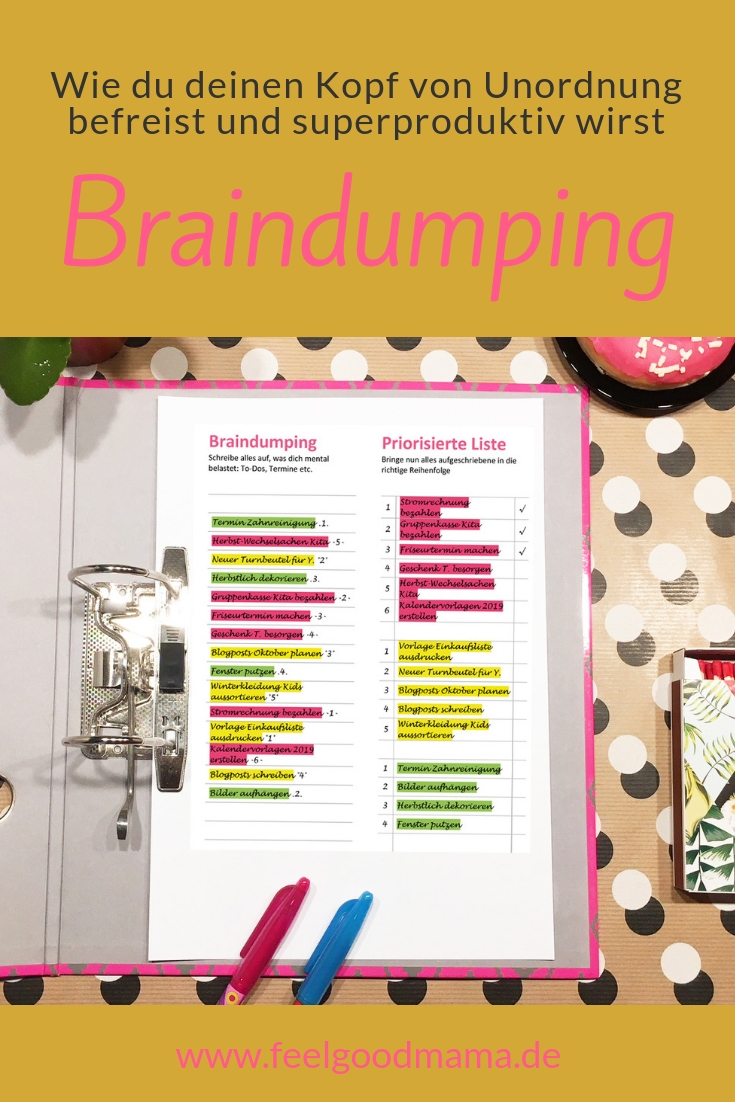 Braindumping Organisation Achtsamkeit Zeitmanagement Mama Priorisieren Feelgoodmama 