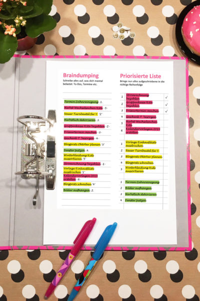 Braindumping Organisation Achtsamkeit Zeitmanagement Mama Priorisieren Feelgoodmama
