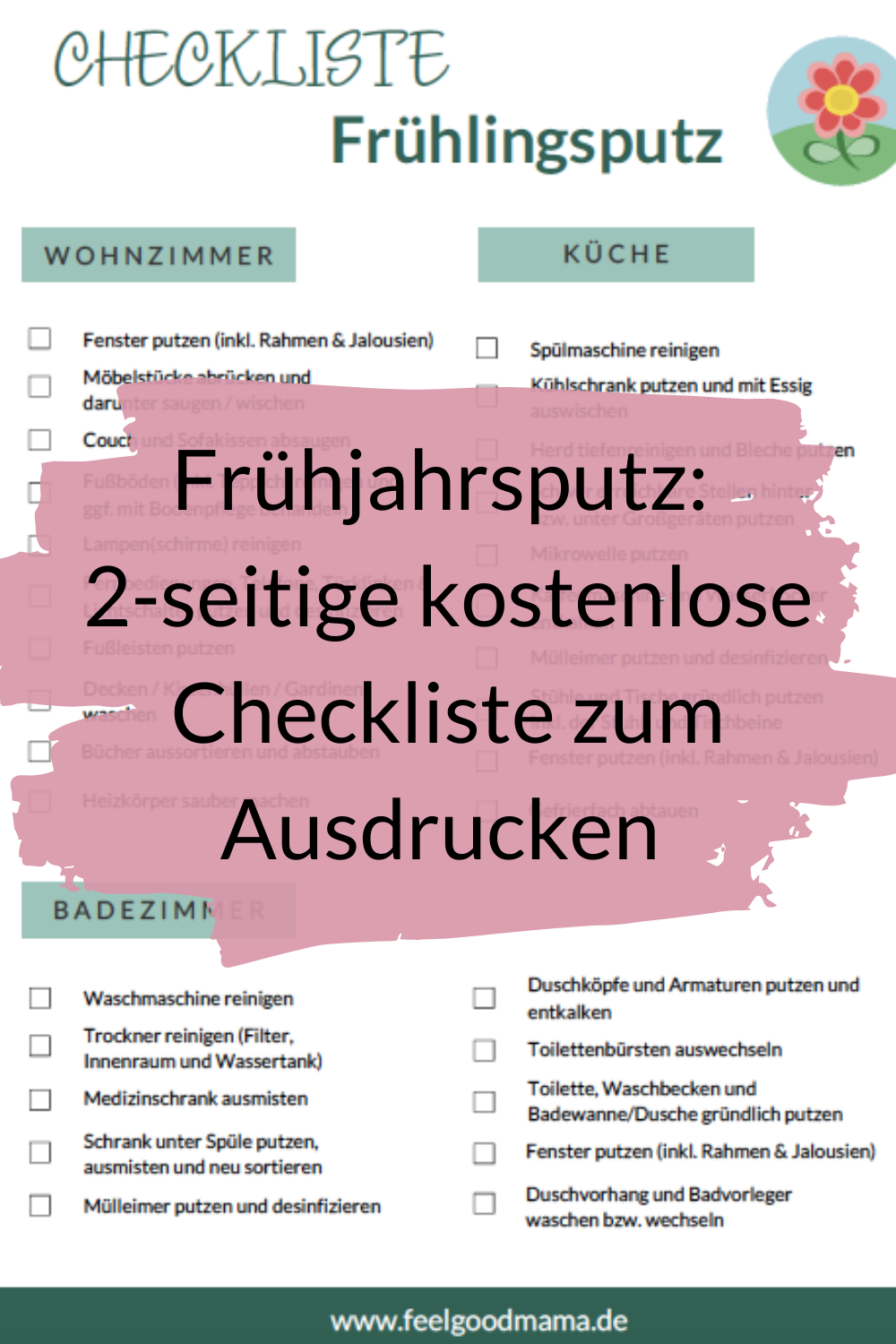 Frühjahrsputz - kostenlose Checkliste zum Ausdrucken Frühlingsputz, Frühjahrsputz, putzen, Großputz, Checkliste, Checkliste Frühlingsputz, Frühlingsputz mit System, Putzliste, Putzplan