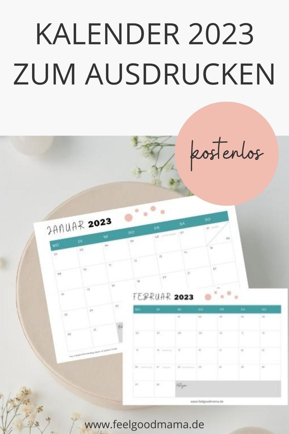 Kalender 2023 zum Ausdrucken, Monatskalender, kostenloser Familienkalender, Kalenderübersicht, Freebie Kalender 2023
