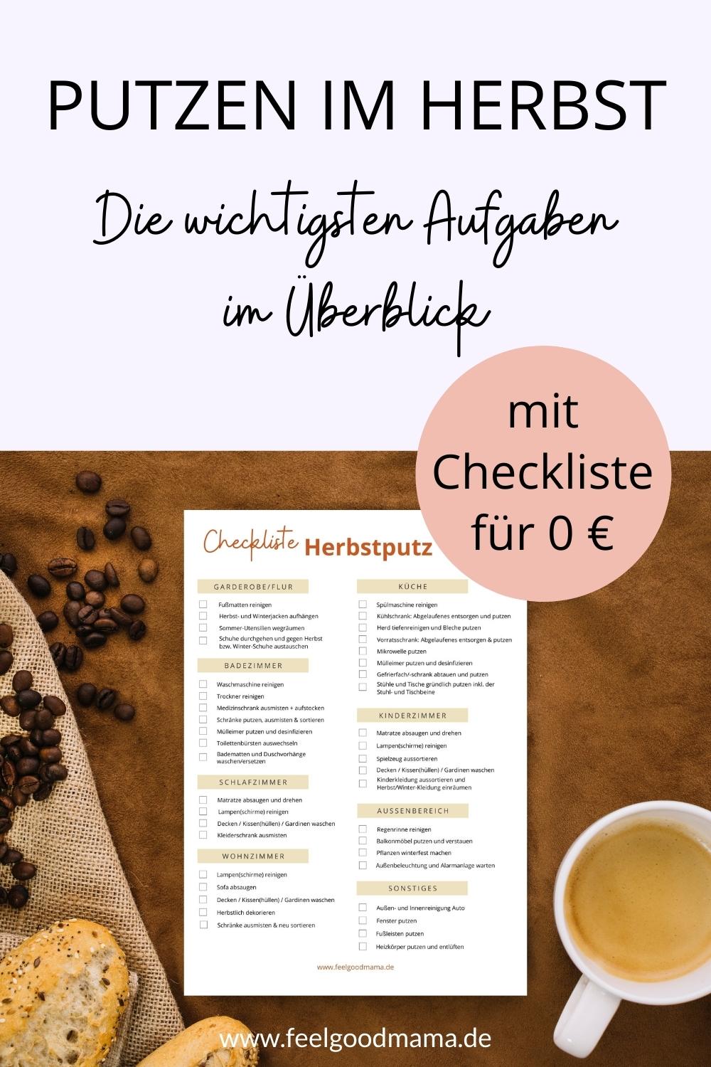 Herbstputz Grafik Checkliste Herbstputz, Putzplan, Putzliste, Putzen im Herbst, Herbst To-Do, Herbst Tipps
